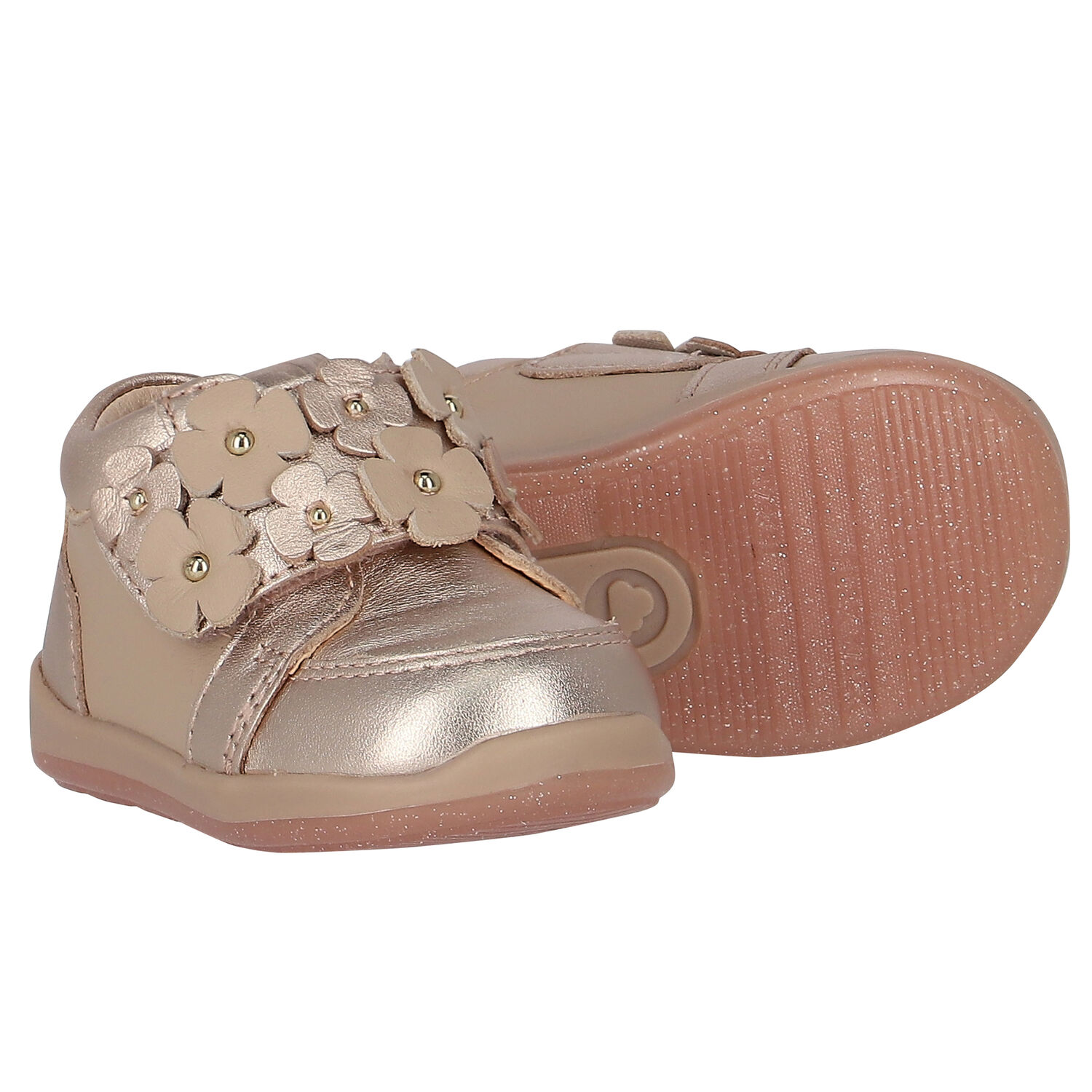 Baby Girls Rose Gold Floral Trainers, 1, hi-res image number null
